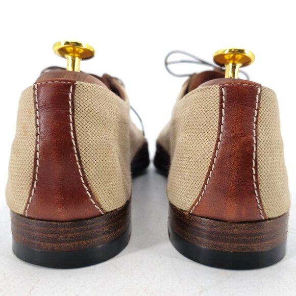 A. Testoni Italy Mens 9D Dress Shoes Beige Brown Canvas Leather Luxury Oxfords - Picture 7 of 11